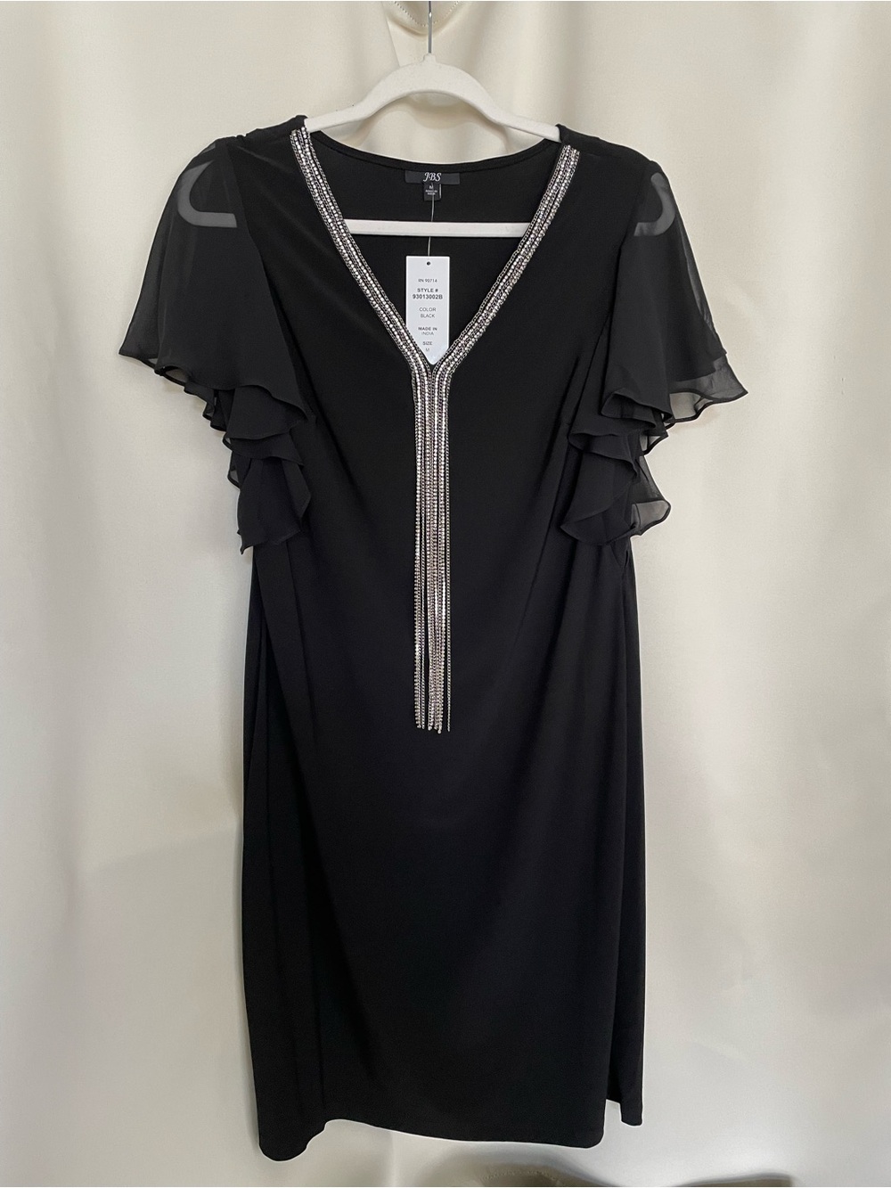 JBS, midi, black dress, never worn, decorative details